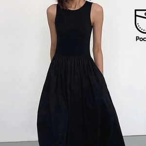 New Crew Neck Long Maxi Black Dress